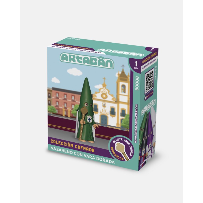 Juguetes Semana Santa Artabán: nazareno verde de capa con vara dorada