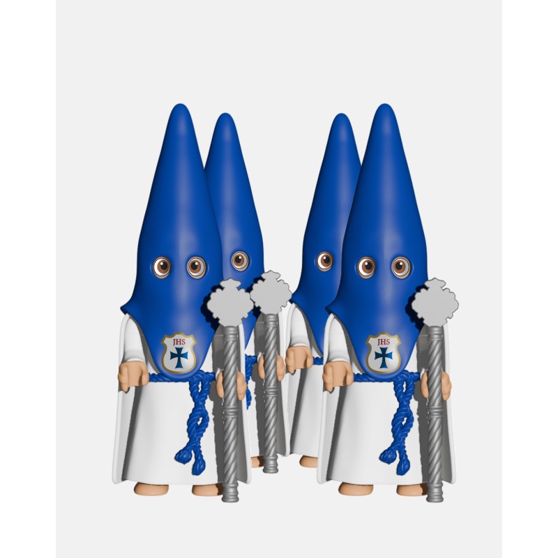 Juguetes Semana Santa Artabán: pack nazarenos azules de capa con vara larga plateada