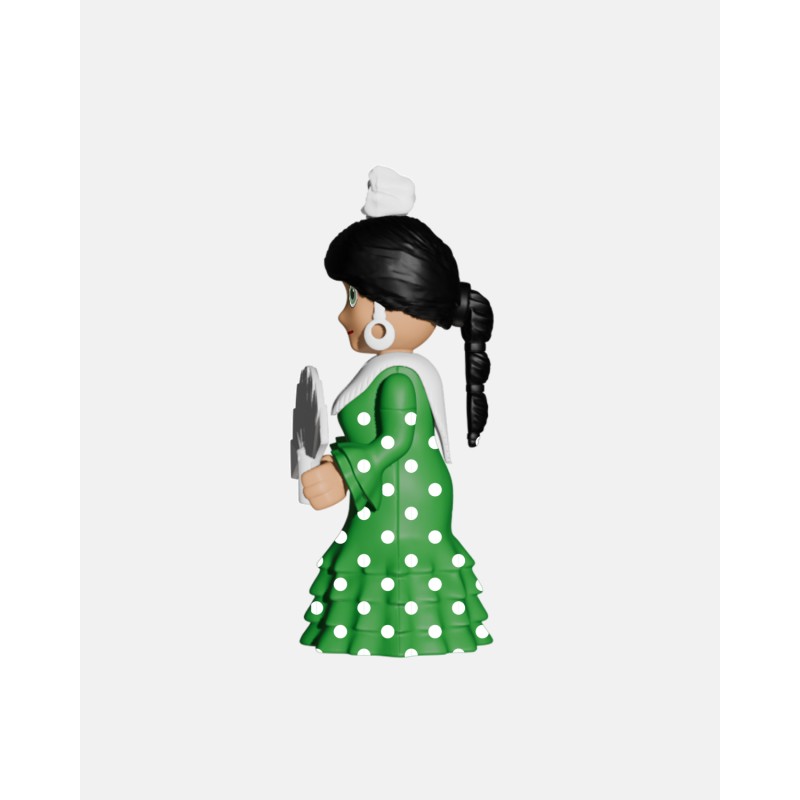 Juguetes de Feria Artabán: traje flamenca verde con lunares blancos