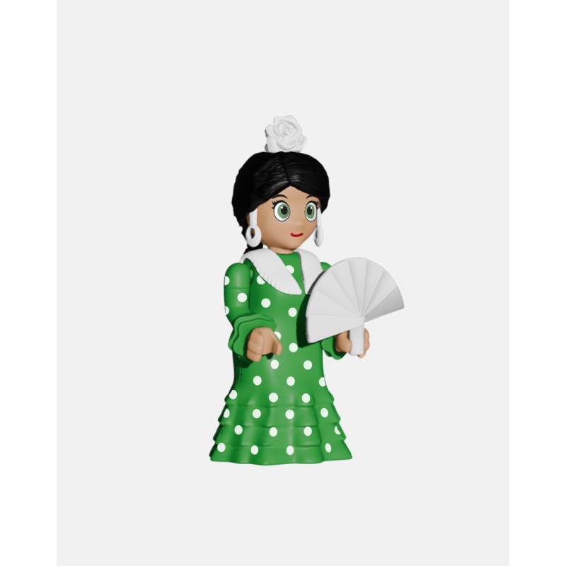 Juguetes de Feria Artabán: traje flamenca verde con lunares blancos