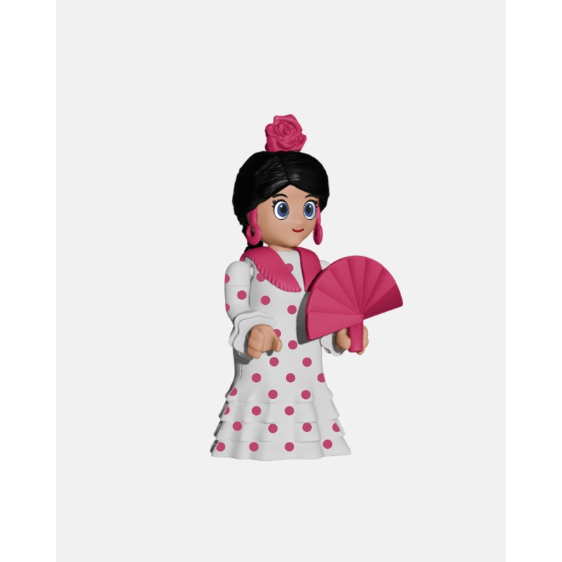 Juguetes de Feria Artabán: flamenca blanca con lunares rosa claro
