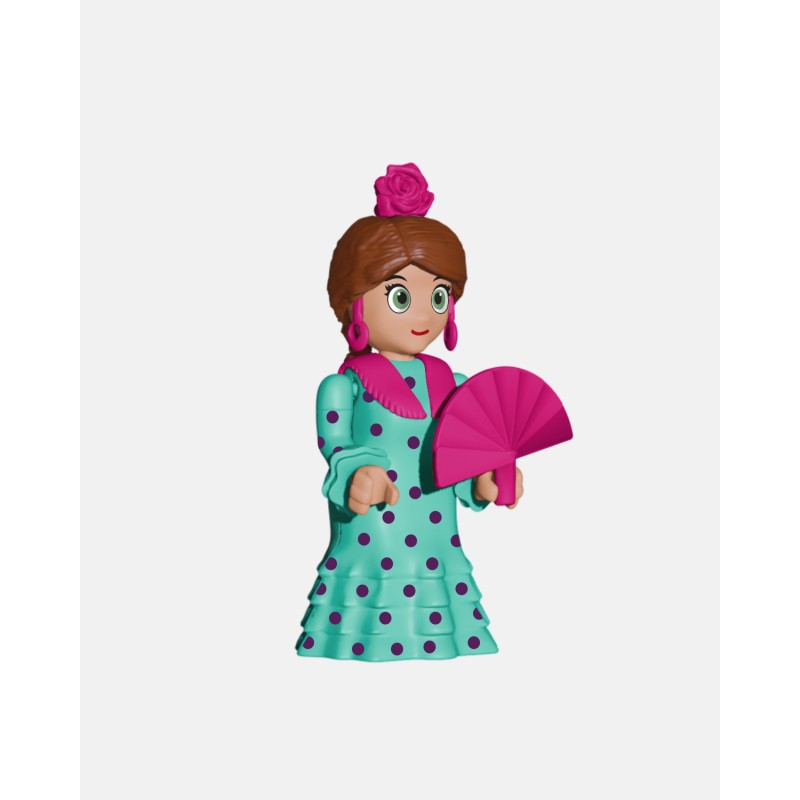 Juguetes de Feria Artabán: flamenca aqua con lunares morados