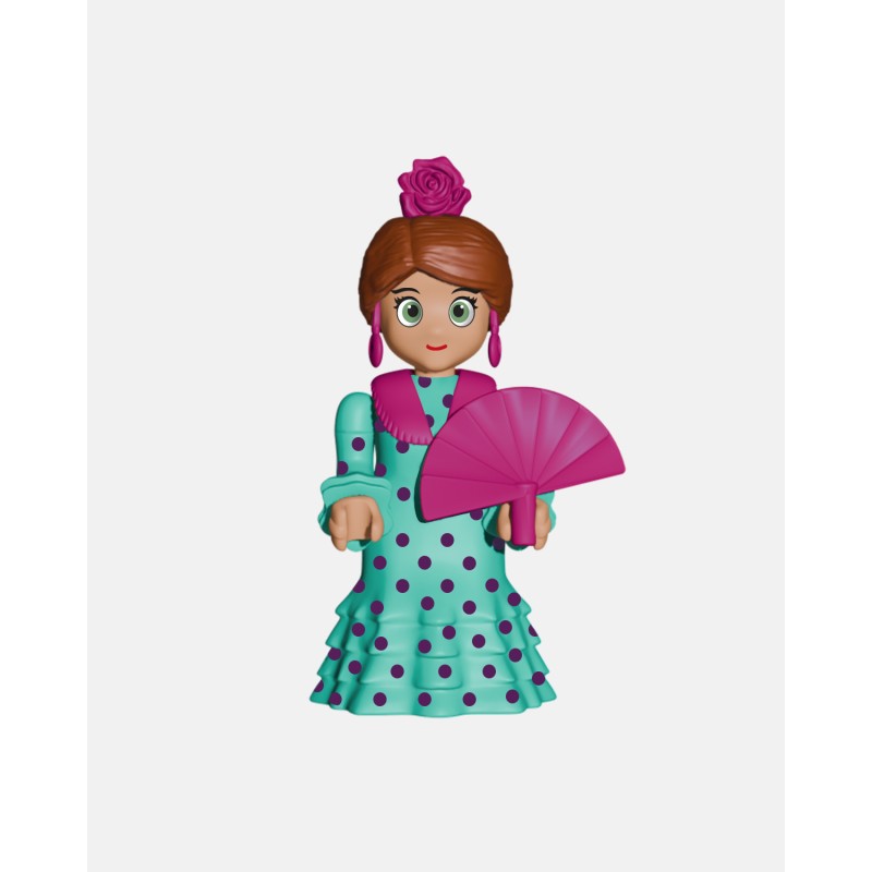 Juguetes de Feria Artabán: flamenca aqua con lunares morados
