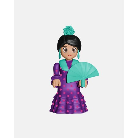 Juguetes de Feria Artabán: flamenca morado con lunares rosa fucsia
