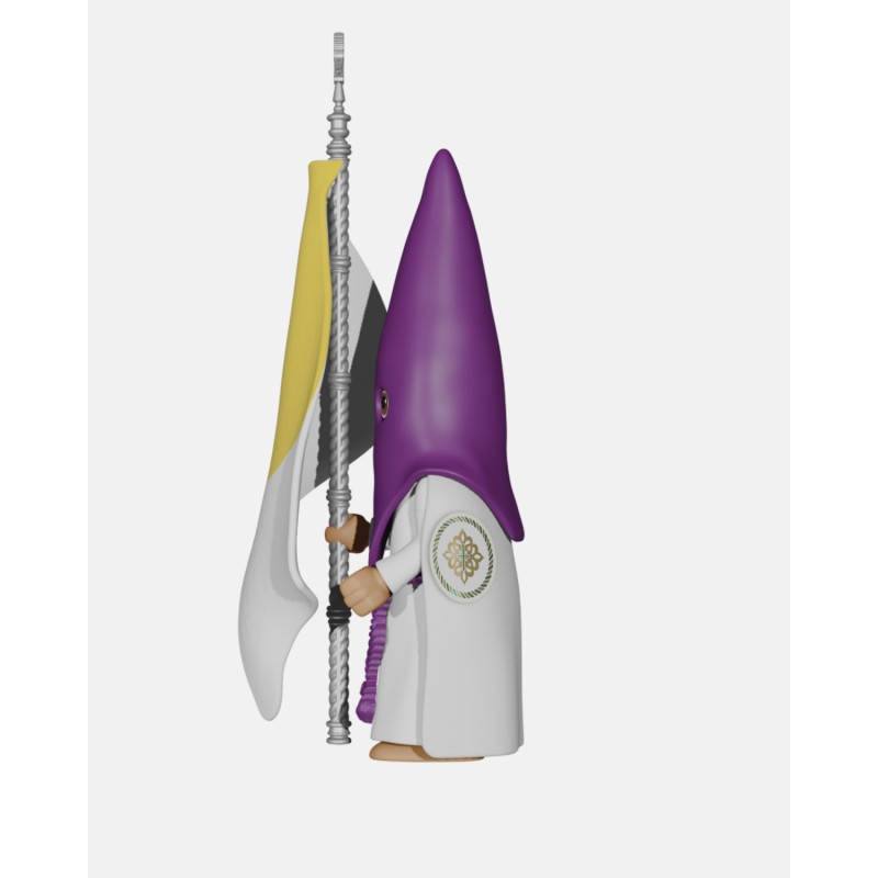 Juguetes Semana Santa Artabán: nazareno morado de capa con bandera pontificia