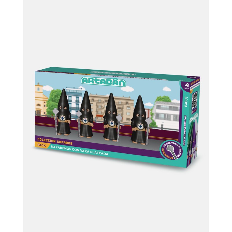Pack 4 Nazarenos Cola Negro Vara Larga Plateada P4003 · Semana Santa · Artabán Juguetes