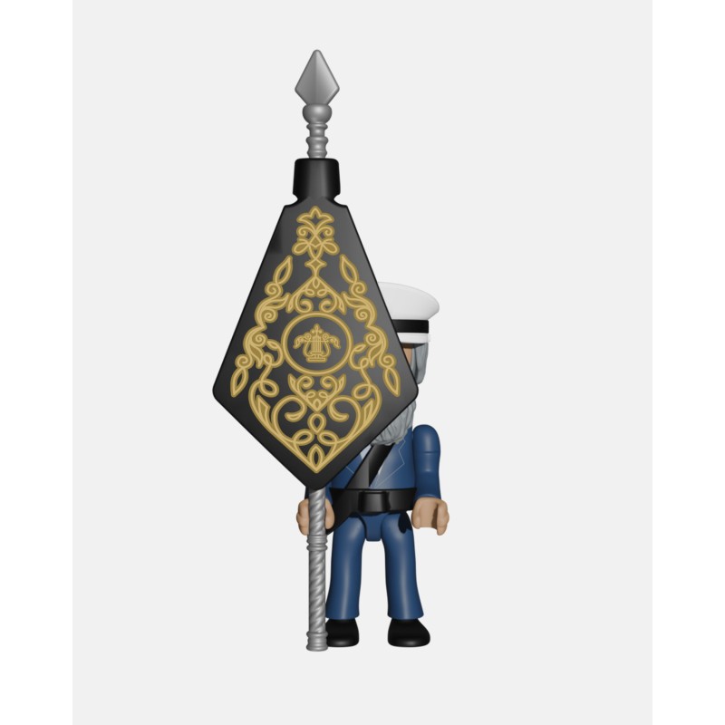 Juguetes Semana Santa Artabán: músico azul con gorra y banderín