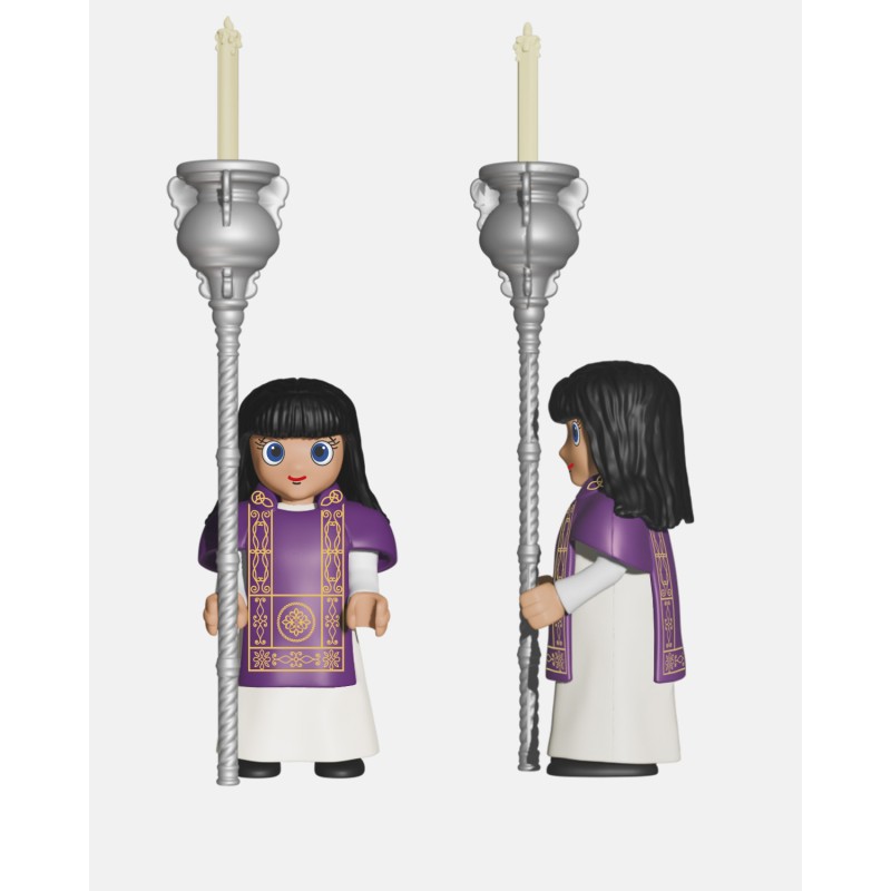 Juguetes Semana Santa Artabán: acólitos morados con pértiga y ciriales
