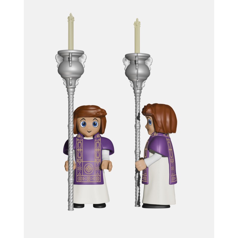 Juguetes Semana Santa Artabán: acólitos morados con pértiga y ciriales