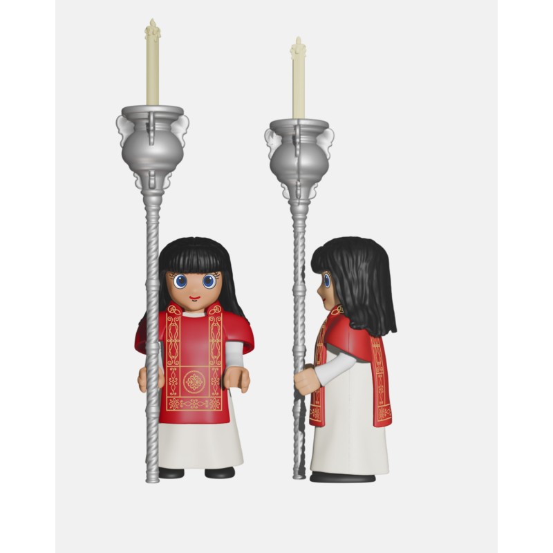 Juguetes Semana Santa Artabán: acólitos rojos con pértiga y ciriales