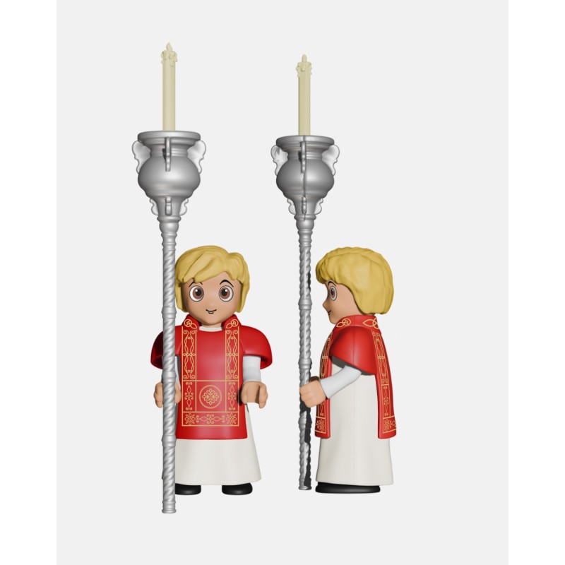 Juguetes Semana Santa Artabán: acólitos rojos con pértiga y ciriales