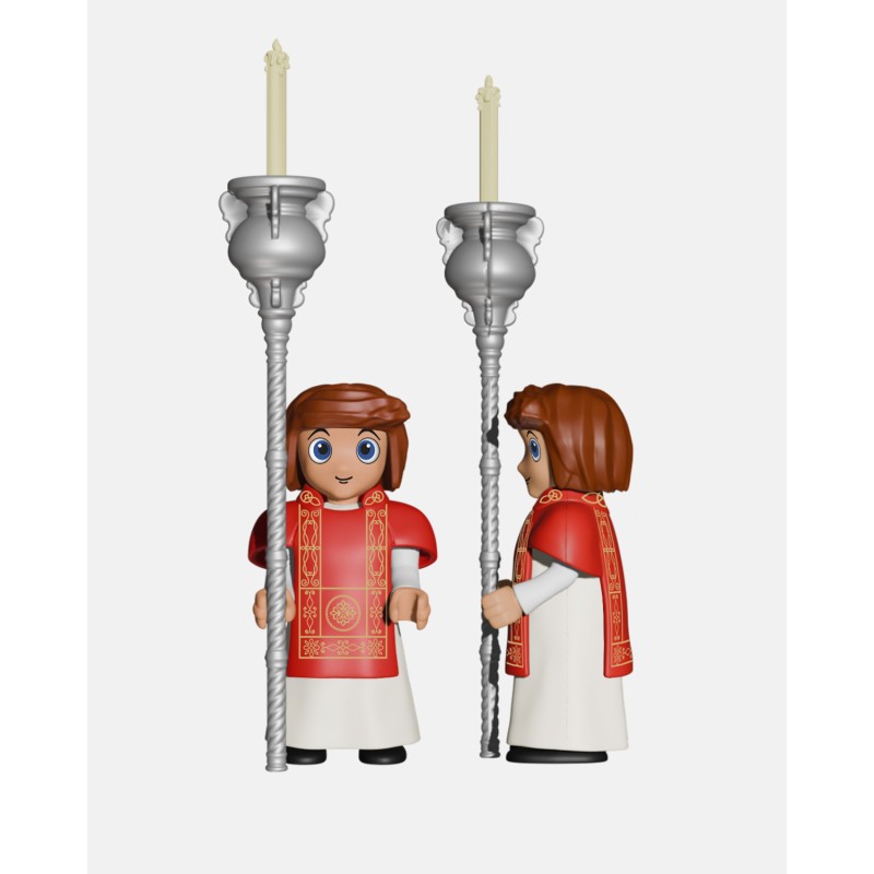 Juguetes Semana Santa Artabán: acólitos rojos con pértiga y ciriales