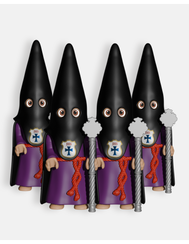 Pack 4 Nazarenos Negro con Vara Larga Plateada P3003 · Semana Santa · Artabán Juguetes