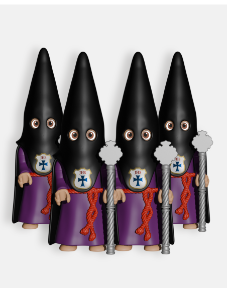 Pack 4 Nazarenos Negro con Vara Larga Plateada P3003 · Semana Santa · Artabán Juguetes