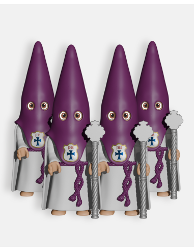 Pack 4 Nazarenos Morado con Vara Larga Plateada P2003 · Semana Santa · Artabán Juguetes