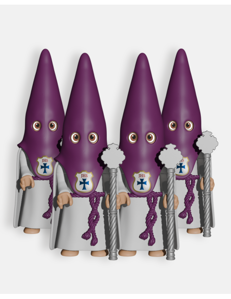 Pack 4 Nazarenos Morado con Vara Larga Plateada P2003 · Semana Santa · Artabán Juguetes