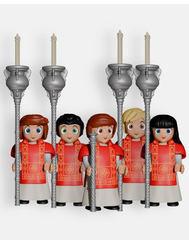 Pack 5 Acólitos Rojos con Pértiga y Ciriales P9016 · Semana Santa · Artabán Juguetes