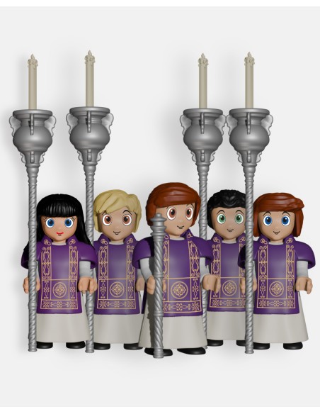 Pack 5 Acólitos Morados con Pértiga y Ciriales P9015 · Semana Santa · Artabán Juguetes