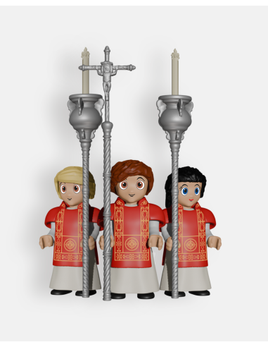 Pack 3 Acólitos Rojos con Cruz y Ciriales P9029 · Semana Santa · Artabán Juguetes
