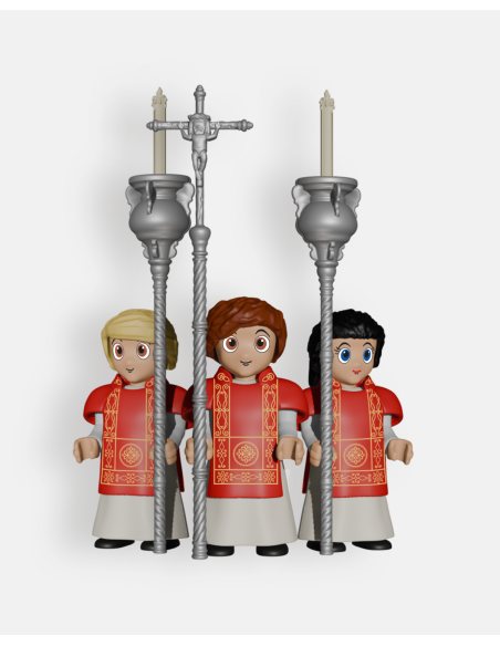 Pack 3 Acólitos Rojos con Cruz y Ciriales P9029 · Semana Santa · Artabán Juguetes
