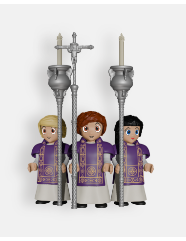 Pack 3 Acólitos Morados con Cruz y Ciriales B1219 · Semana Santa · Artabán Juguetes