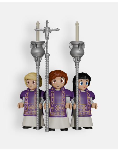 Pack 3 Acólitos Morados con Cruz y Ciriales B1219 · Semana Santa · Artabán Juguetes