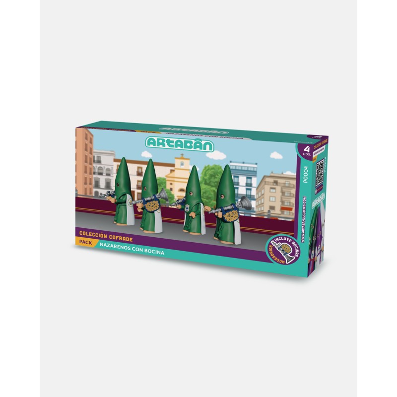 Juguetes Semana Santa Artabán: pack nazareno verde de capa con bocina