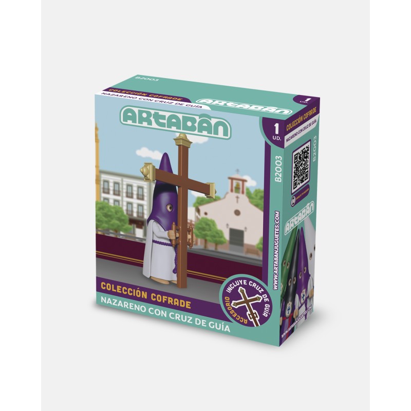 Juguetes Semana Santa Artabán: nazareno morado de capa con cruz de guía