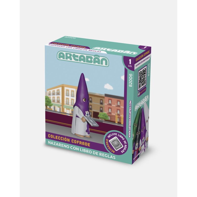 Juguetes Semana Santa Artabán: nazareno morado de capa con libro de reglas