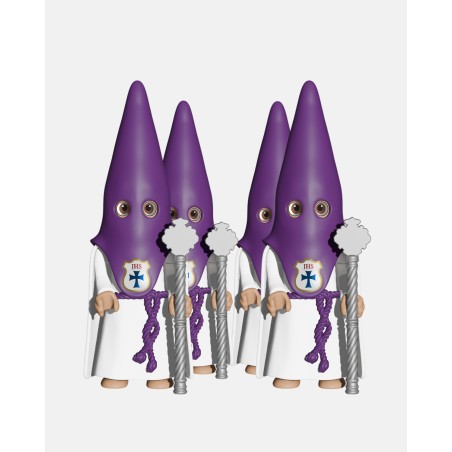 Pack 4 Nazarenos Morado con Vara Larga Plateada P2003 · Semana Santa · Artabán Juguetes