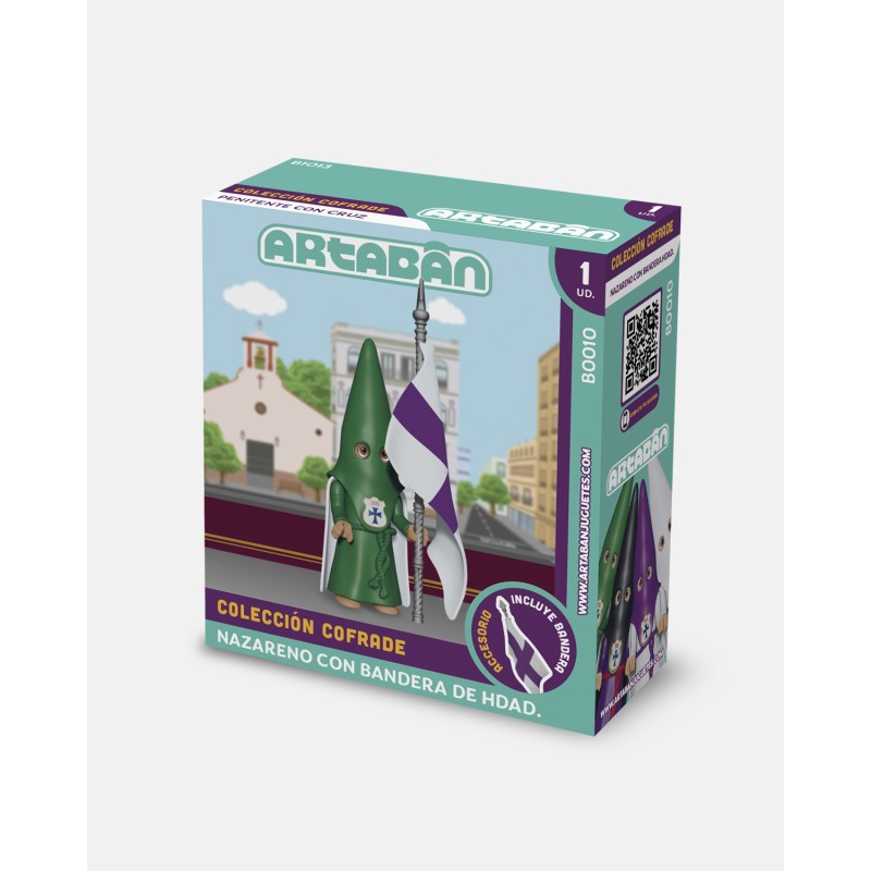 Juguetes Semana Santa Artabán: nazareno verde de capa con bandera de hermandad