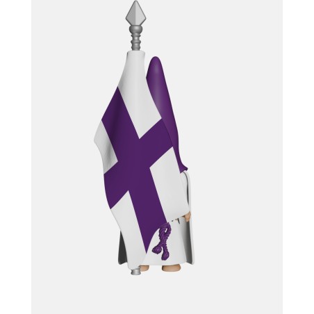 Juguetes Semana Santa Artabán: nazareno morado de capa con bandera de hermandad