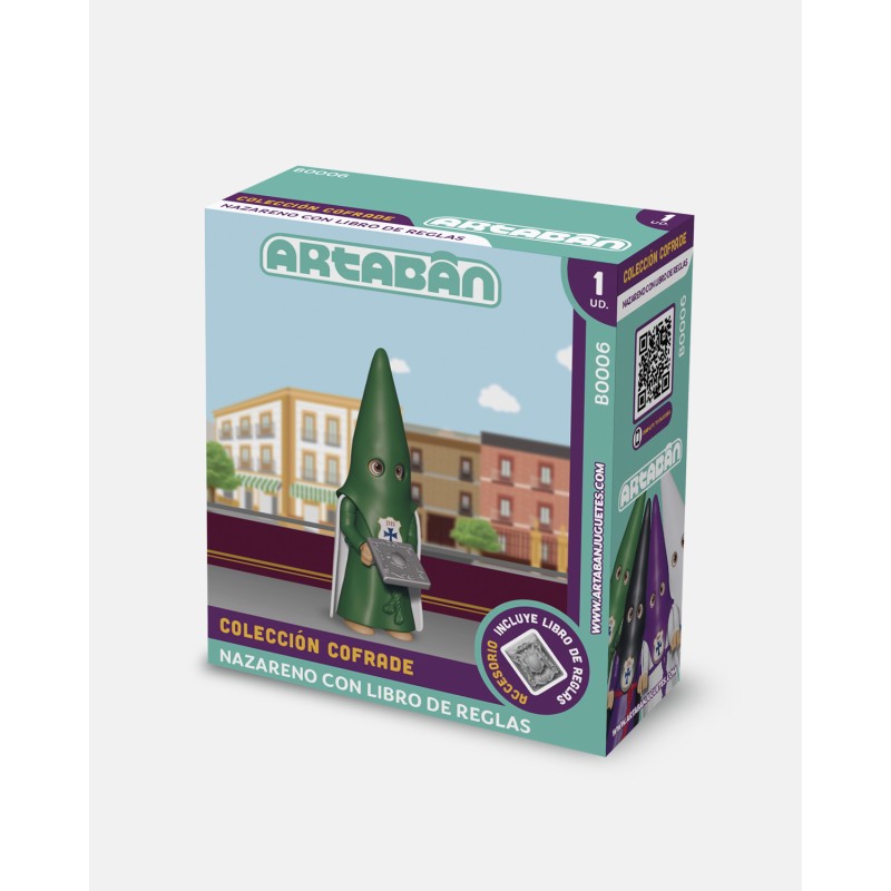 Juguetes Semana Santa Artabán: nazareno verde de capa con libro de reglas
